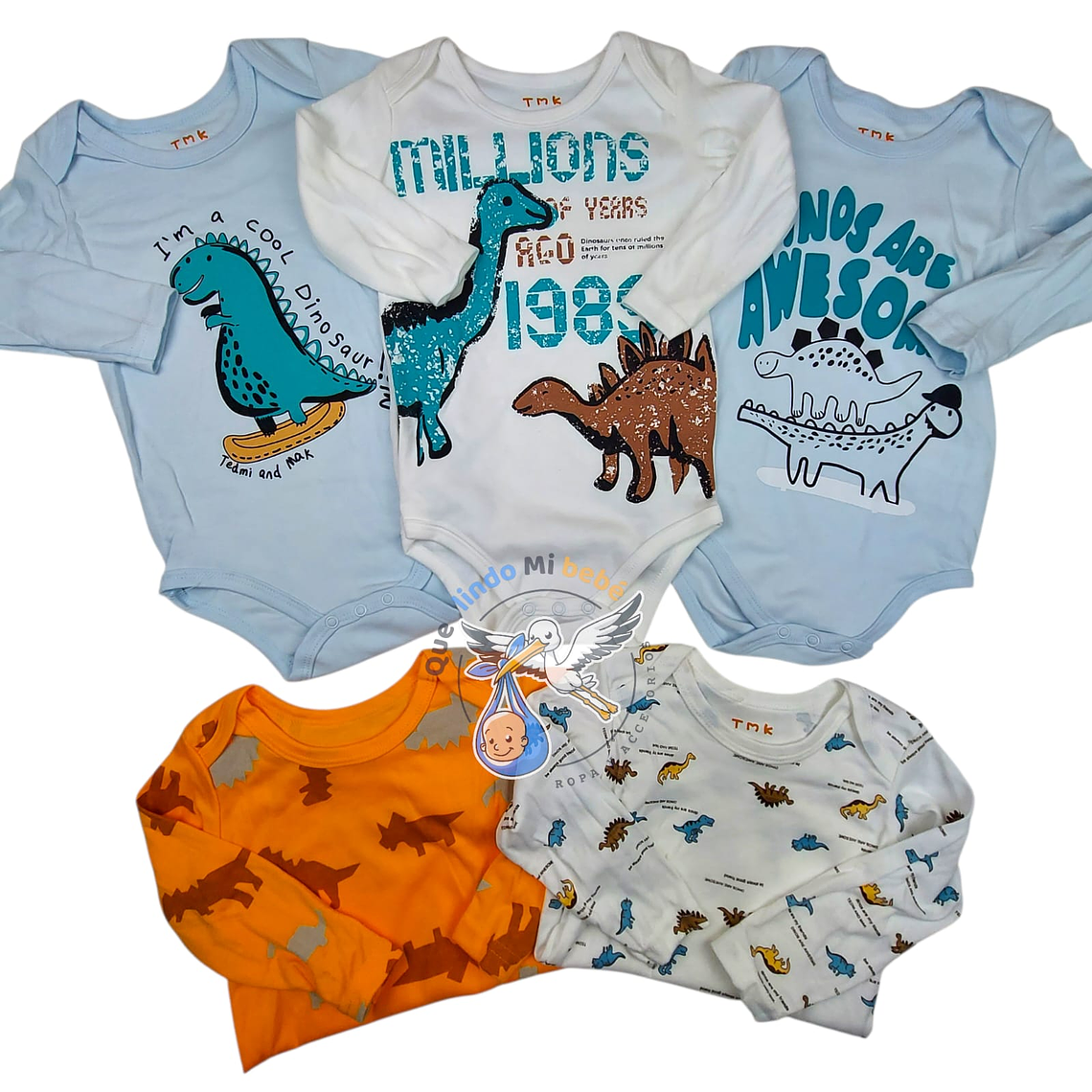 Set 5 Bodys Manga Larga 18/24 Meses Dinosaurio 1