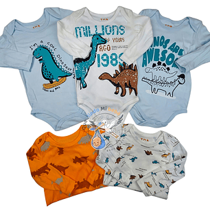 Set 5 Bodys Manga Larga 36 Meses Dinosaurio
