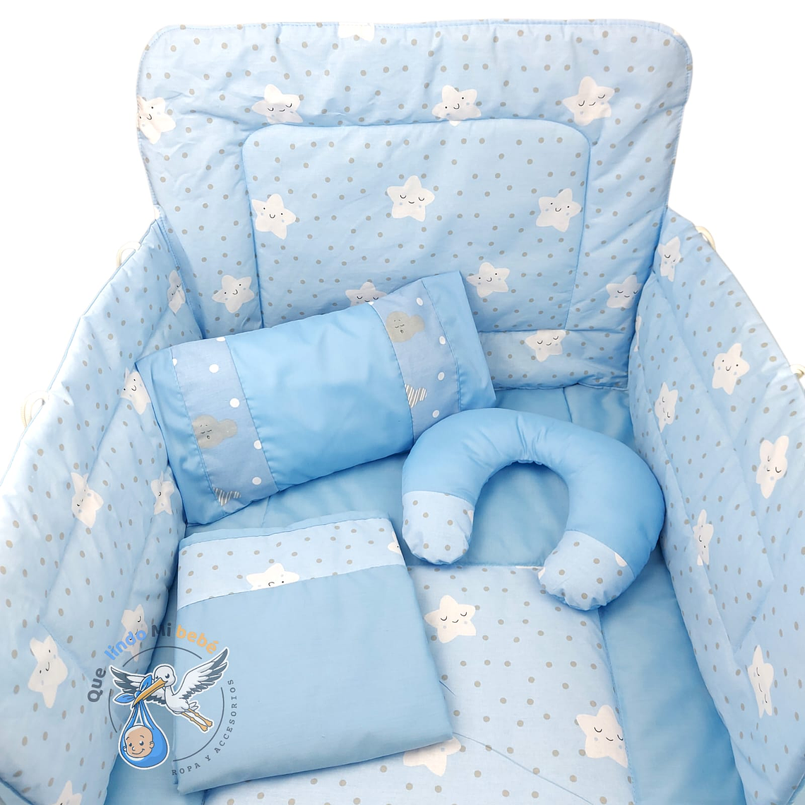 Set Para Cuna Estándar Celeste Estrella 1