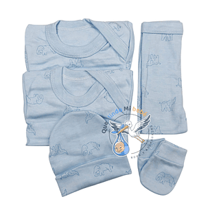 Ajuar 5 Piezas con Diseño Talla 0/3 Meses Celeste Elefante