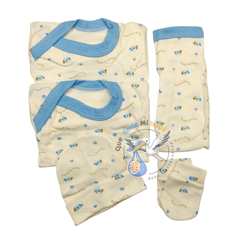 Ajuar 5 Piezas con Diseño Talla 0/3 Meses Celeste Perrito 1