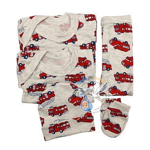 Ajuar 5 Piezas con Diseño Talla 0/3 Meses Gris Bomberos
