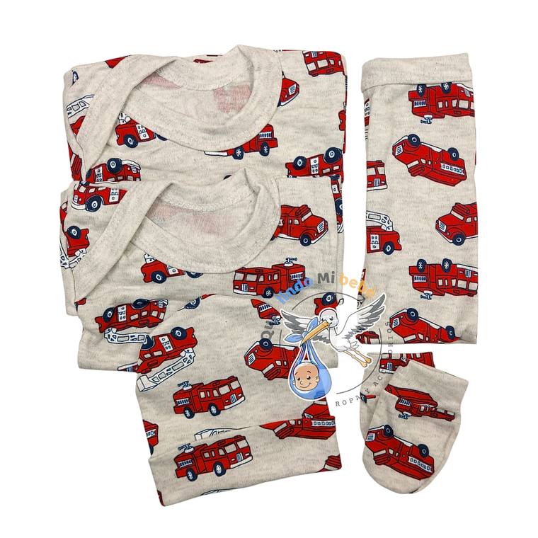 Ajuar 5 Piezas con Diseño Talla 0/3 Meses Gris Bomberos 1