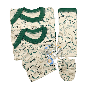 Ajuar 5 Piezas con Diseño Talla 0/3 Meses Verde Dinosaurio