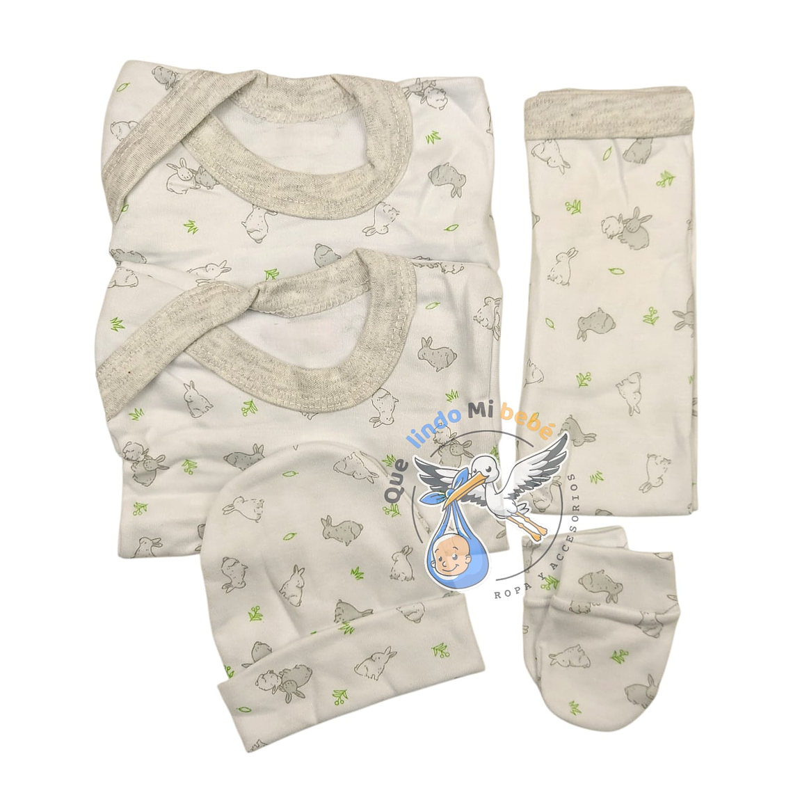 Ajuar 5 Piezas con Diseño Talla 0/3 Meses Gris Conejito 1