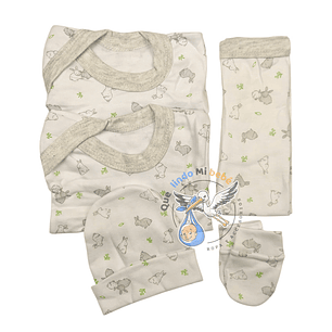 Ajuar 5 Piezas con Diseño Talla 0/3 Meses Gris Conejito