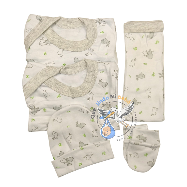 Ajuar 5 Piezas con Diseño Talla 0/3 Meses Gris Conejito 1