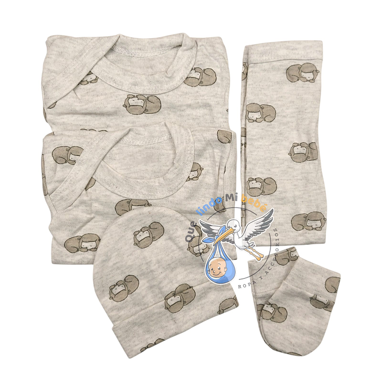 Ajuar 5 Piezas con Diseño Talla 0/3 Meses Gris Corderito 1
