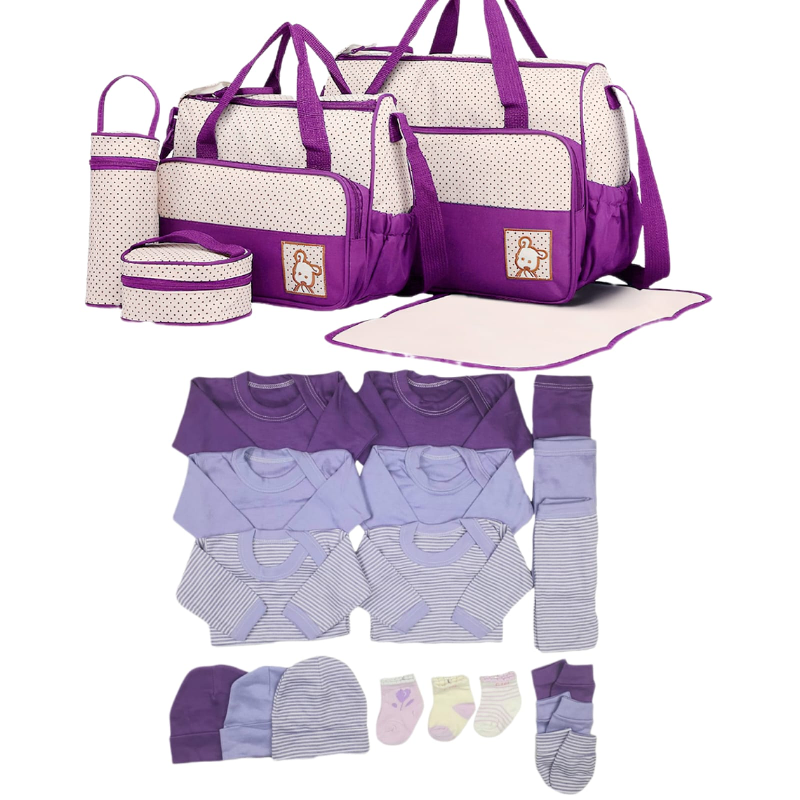 Pack Bolso 5 Piezas + Ajuar 18 Piezas 0/3 Meses Morado 1