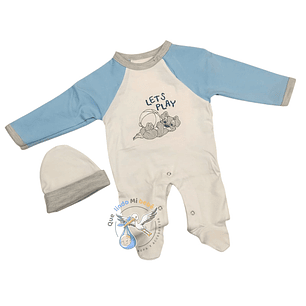 Osito Algodón Prematuro Perrito Blanco/Celeste