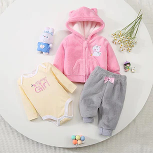 Set Buzo 3 Piezas Plush Forrado 3/6 Meses Gatita
