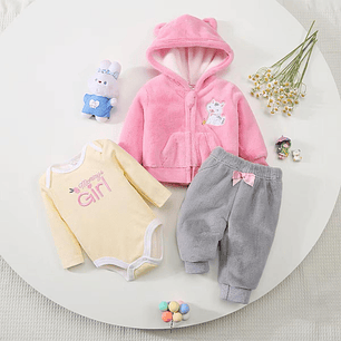 Set Buzo 3 Piezas Plush Forrado 9/12 Meses Gatita