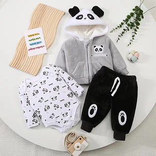 Set Buzo 3 Piezas Plush Forrado 6/9 Meses Panda