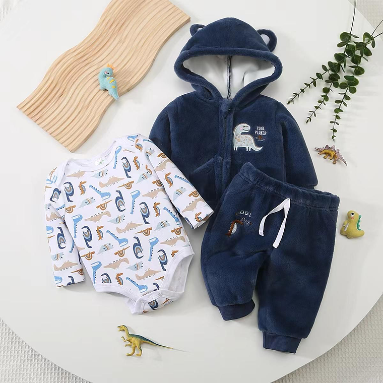 Set Buzo 3 Piezas Plush Forrado 3/6 Meses Dinosaurio 1