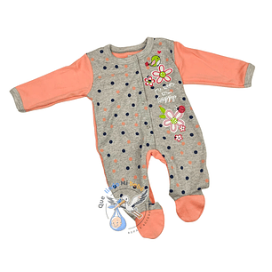 Osito Algodón 1 Pieza 0/3 Meses Flores Gris/Damasco