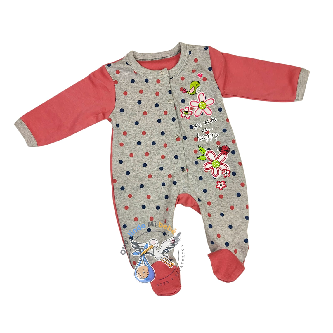 Osito Algodón 1 Pieza 0/3 Meses Flores Gris/Palo Rosa 1