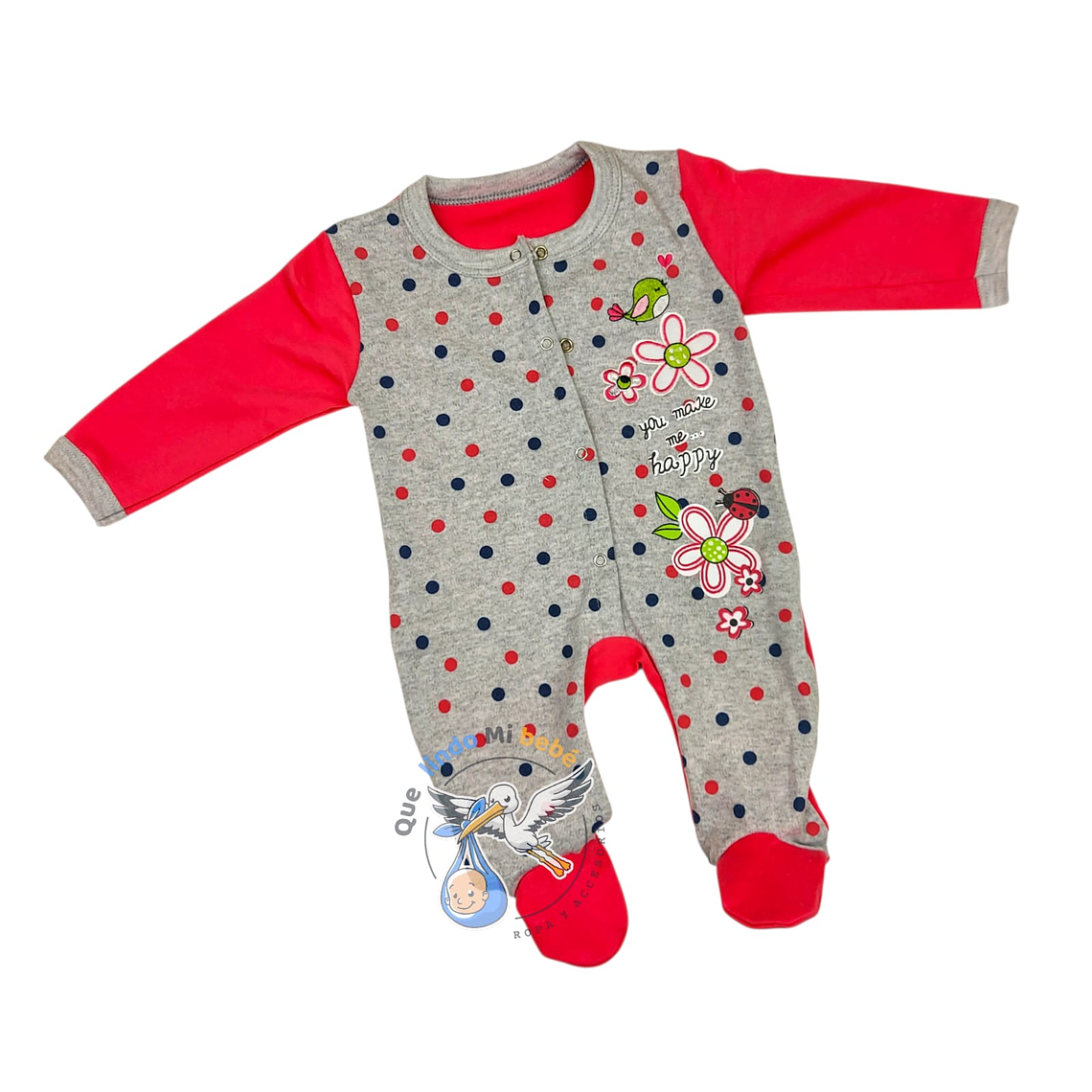 Osito Algodón 1 Pieza 0/3 Meses Flores Gris/Fucsia 1