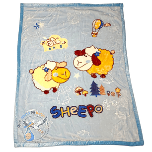 Frazada Doble Plush Grande Ovejitas Celeste