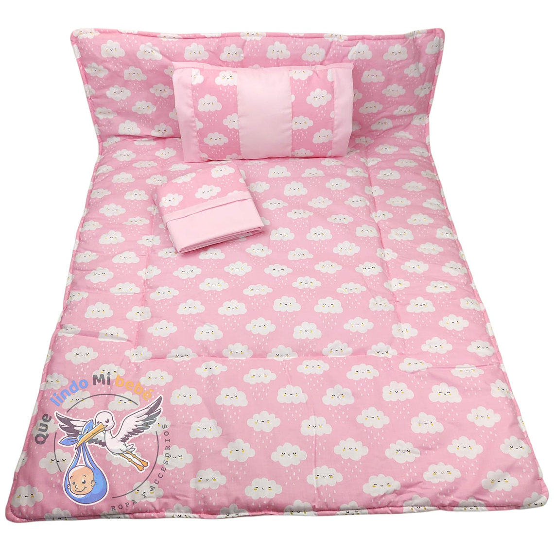 Set Para Cuna Colecho Rosado Nubes 1