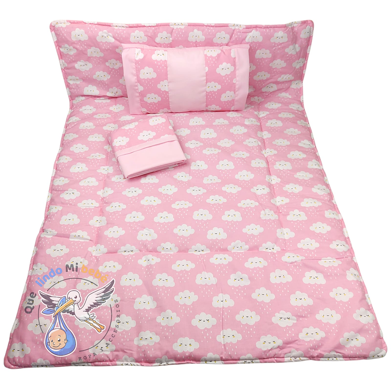 Set Para Cuna Colecho Rosado Nubes 1