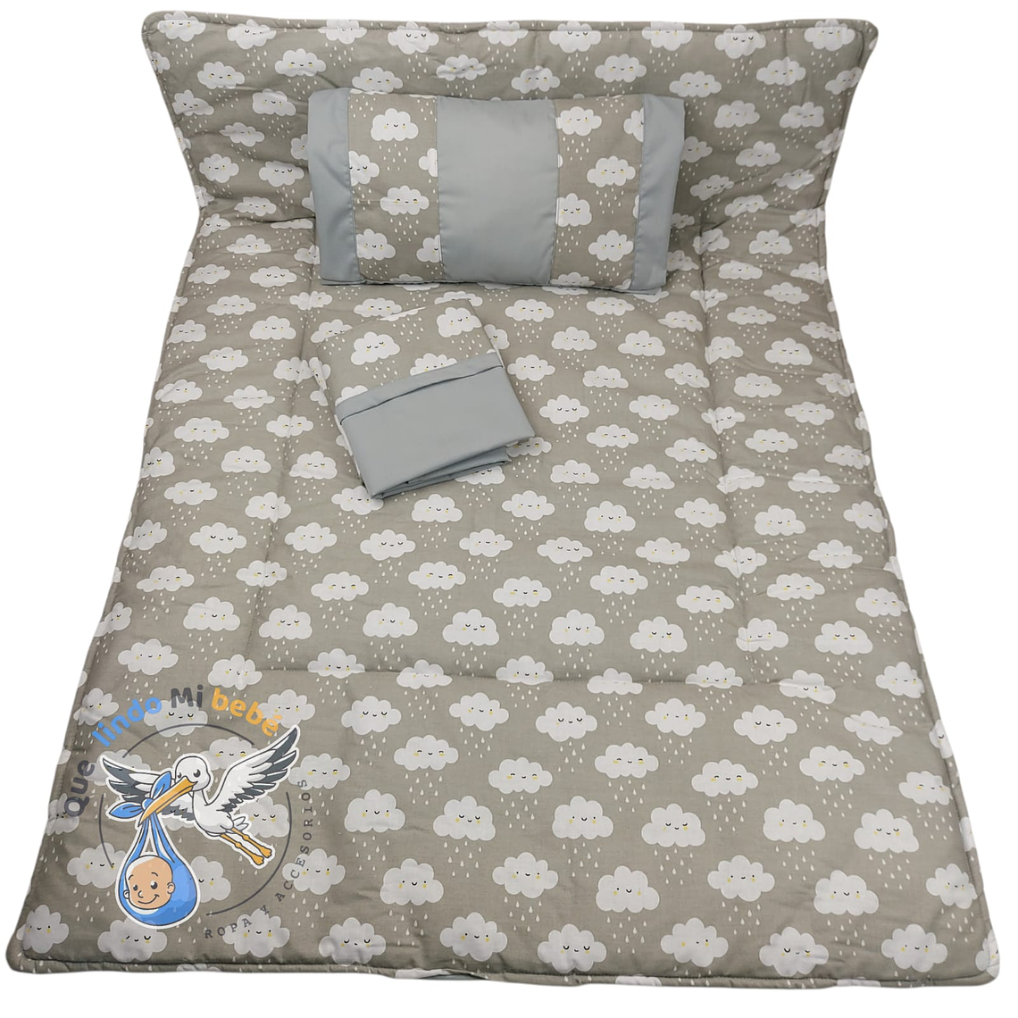 Set Para Cuna Colecho Gris Nubes 1