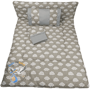 Set Para Cuna Colecho Gris Nubes
