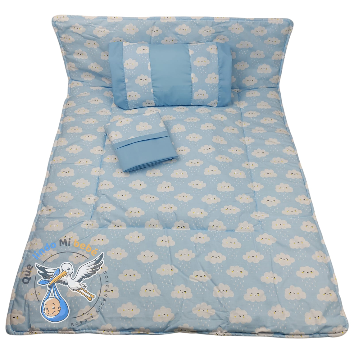 Set Para Cuna Colecho Celeste Nubes 1
