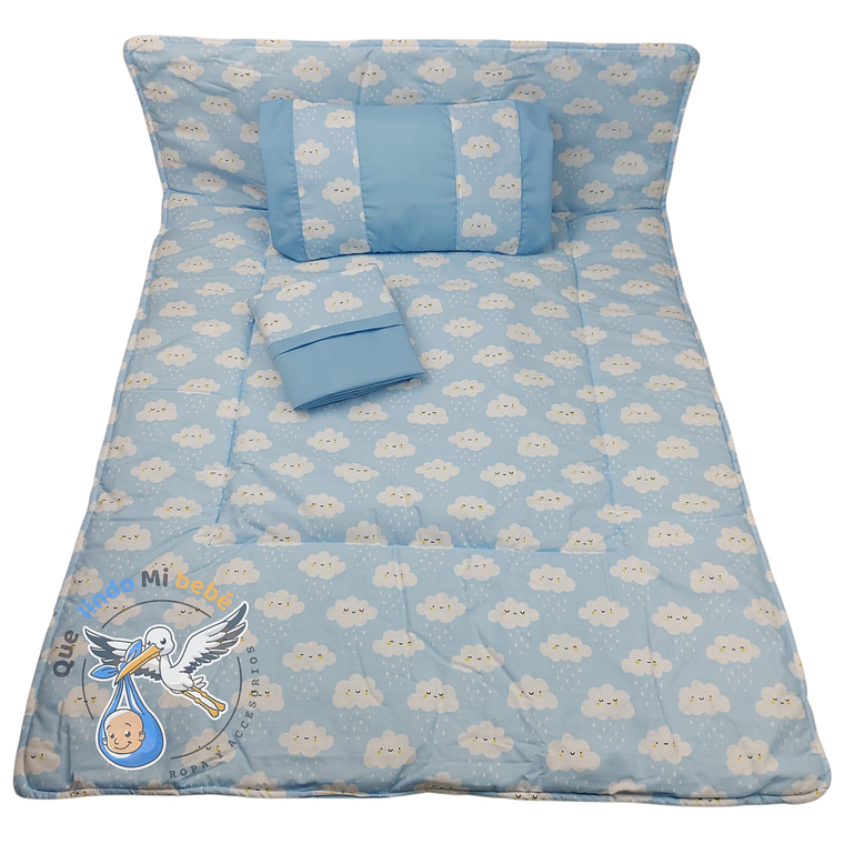 Set Para Cuna Colecho Celeste Nubes 1