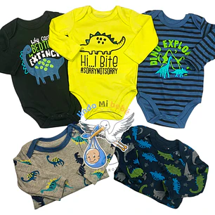Set 5 Bodys Manga Larga 36 Meses Dino Explorer