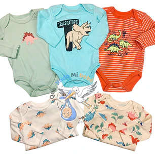 Set 5 Bodys Manga Larga 36 Meses Triceratops