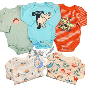 Set 5 Bodys Manga Larga 9/12 Meses Triceratops
