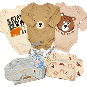 Set 5 Bodys Manga Larga 6/9 Meses Snuggle Bear