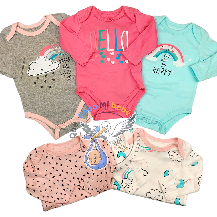 Set 5 Bodys Manga Larga 12/18 Meses Hello 1