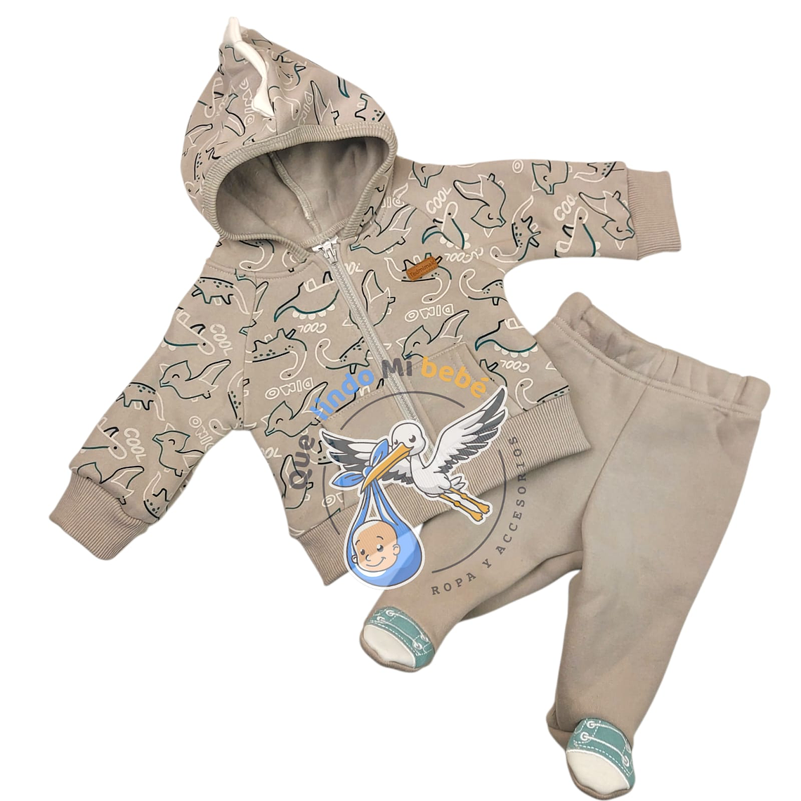 Conjunto 2 piezas Algodón 6/9 Meses Dino Gris 1