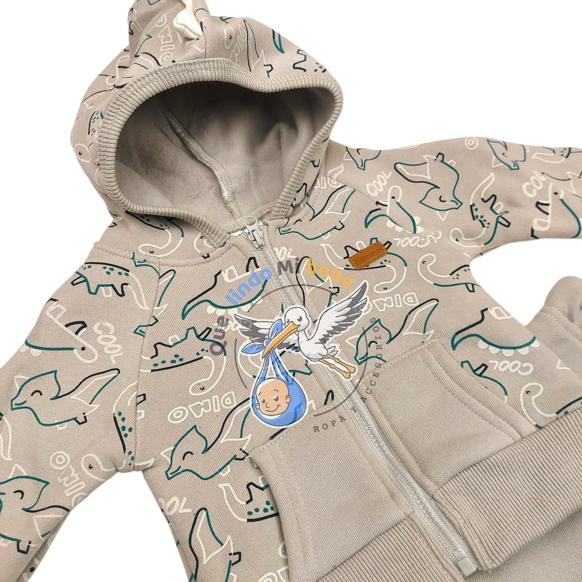 Conjunto 2 piezas Algodón 6/9 Meses Dino Gris 3