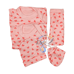 Ajuar 5 Piezas con Diseño Talla 0/3 Meses Rosado Corazones
