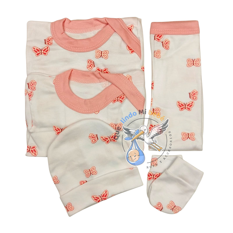 Ajuar 5 Piezas con Diseño Talla 0/3 Meses Blanco/Rosado Mariposas 1