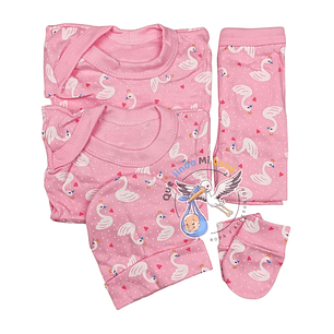 Ajuar 5 Piezas con Diseño Talla 0/3 Meses Rosado Cisnes