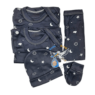 Ajuar 5 Piezas con Diseño Talla 0/3 Meses Azul Marino Universo