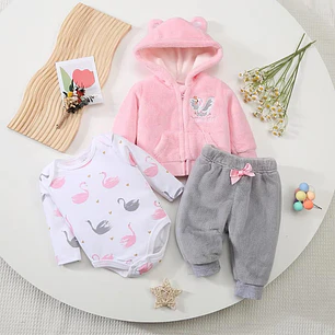 Set Buzo 3 Piezas Plush Forrado 0/3 Meses Cisne