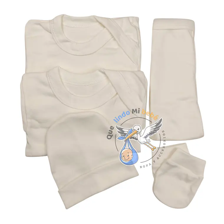 Ajuar 5 Piezas Liso Talla 0/3 Meses Crema 1