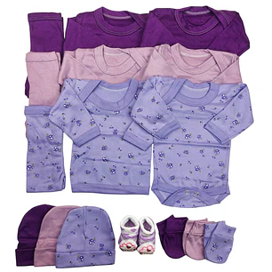 Pack 16 Piezas 0/3 Meses Morado Floreado
