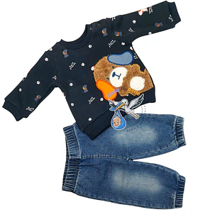 Conjunto 2 piezas con Jeans 6/9 Meses Perrito Azul