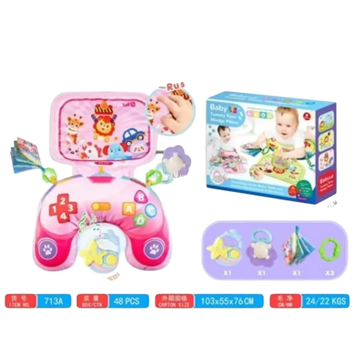 Almohada Tummy Time Cojin Boca Abajo Bebe Rosado 3