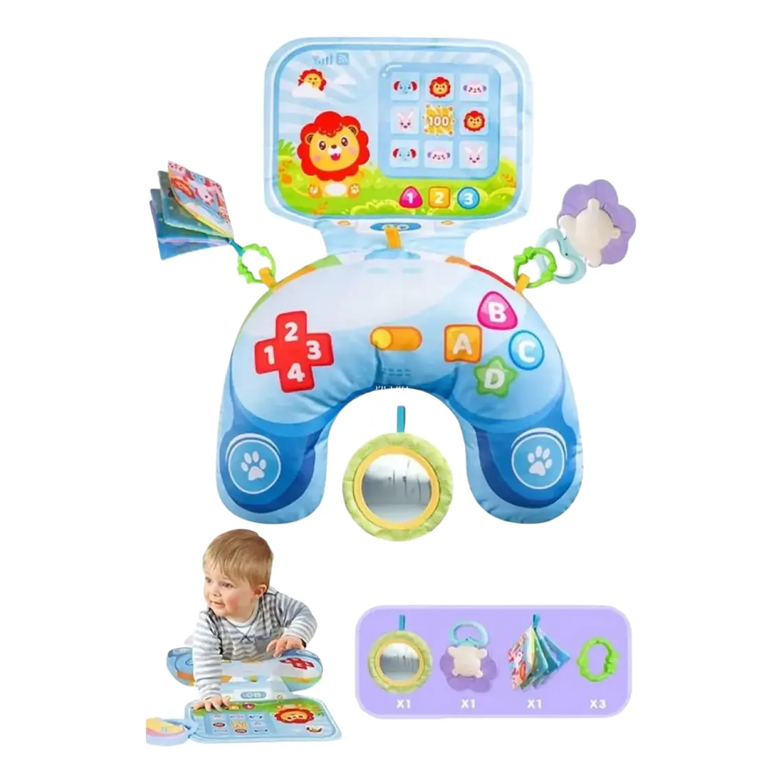 Almohada Tummy Time Cojin Boca Abajo Bebe Celeste 3