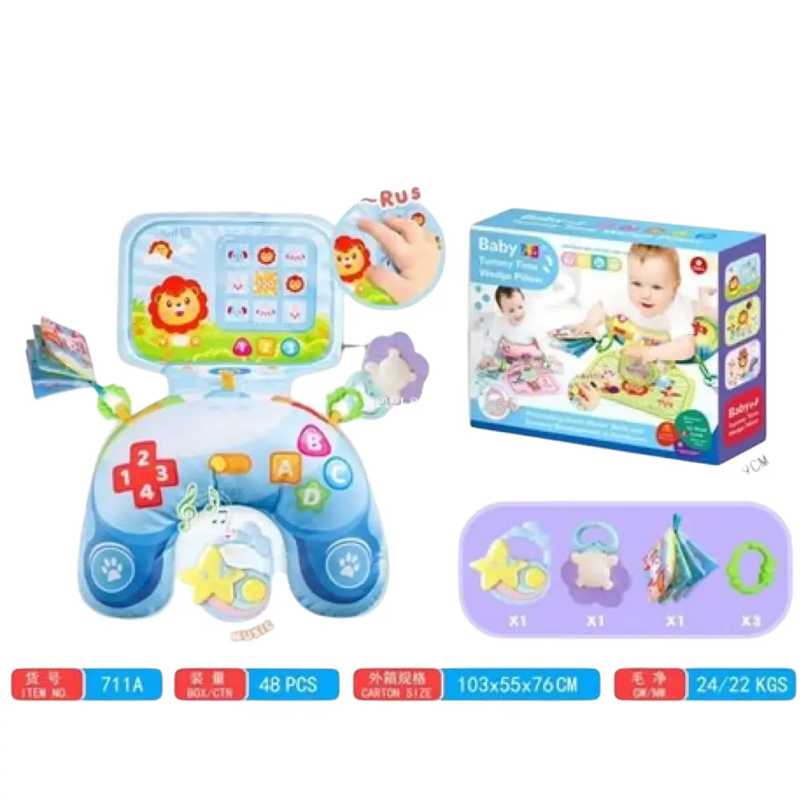 Almohada Tummy Time Cojin Boca Abajo Bebe Celeste 4