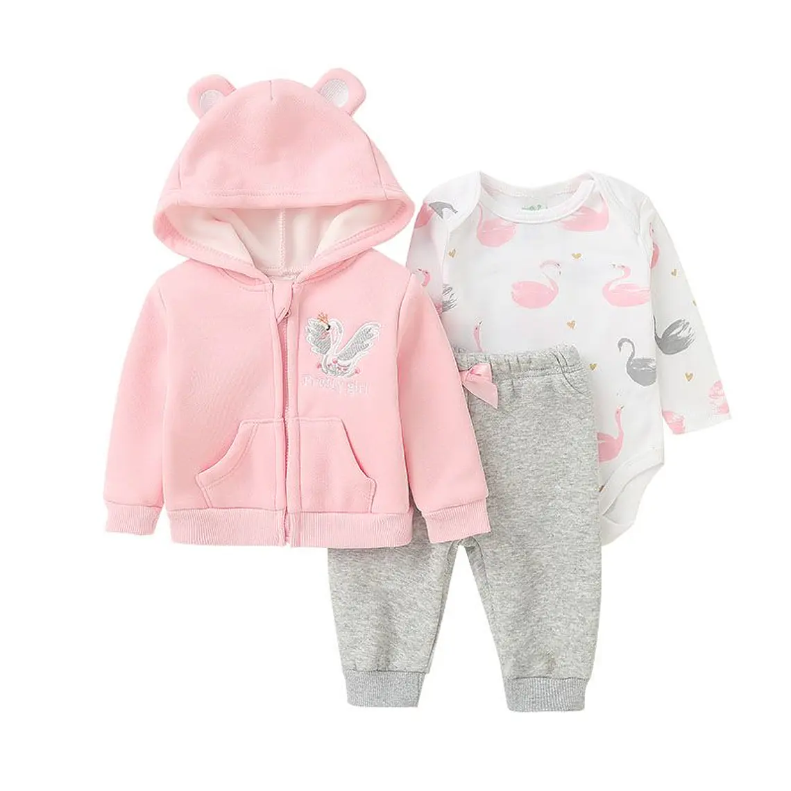 Set Buzo 3 Piezas Forrado 0/3 Meses Rosado Cisne 1
