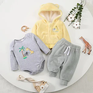 Set Buzo 3 Piezas Plush Forrado 6/9 Meses Jirafa