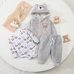 Set Buzo 3 Piezas Plush Forrado 6/9 Meses Osito