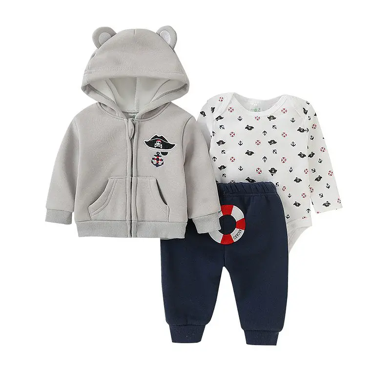 Set Buzo 3 Piezas Forrado 6/9 Meses Gris Pirata 1